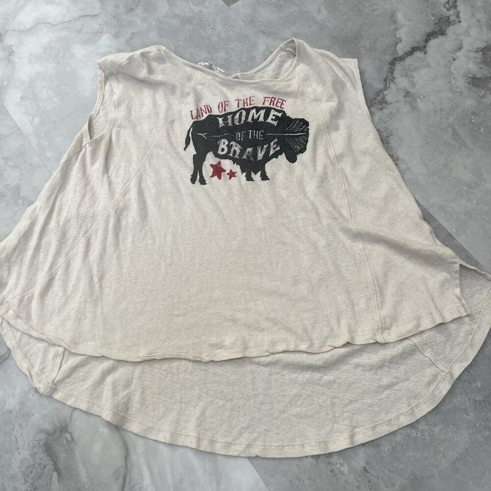White Crow Women's Buffalo Beige Size Small S Home Of The Brave Live Free Linen - Picture 2 of 6